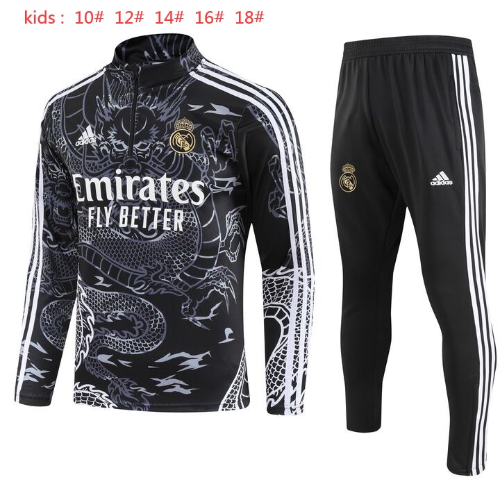 Kids Real Madrid 23/24 Tracksuit - Black Dragon
